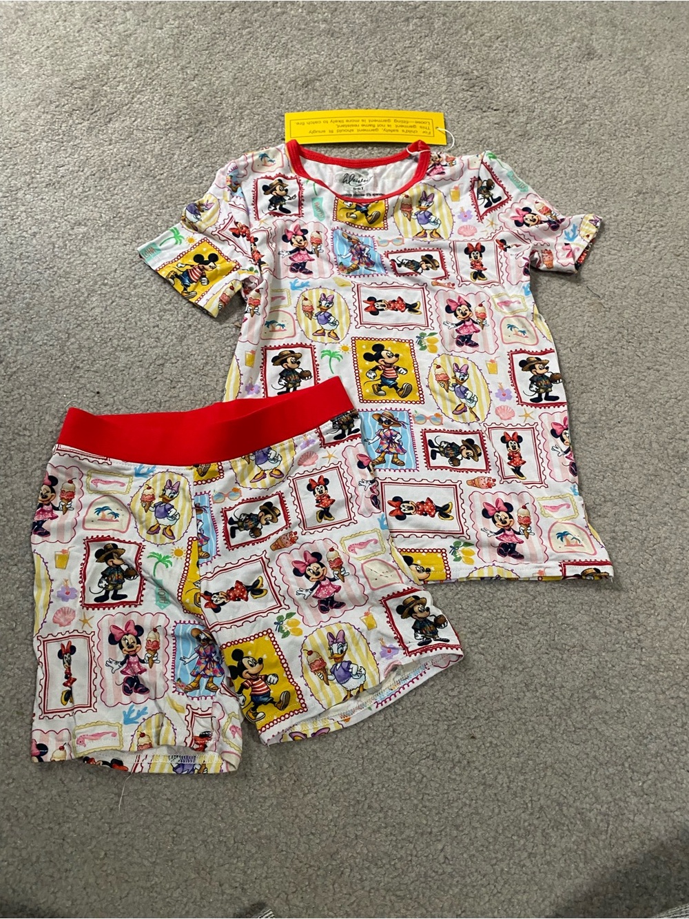 Kids' Red-Trim Cartoon Mickey Character Pajama Set